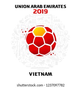 Vector illustration of a soccer ball in the colors of the national flag with modern and traditional elements. 2018, 2019. Asian Football Cup, Club World Cup in the United Arab Emirates