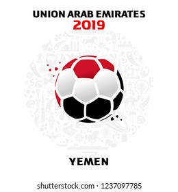 Vector illustration of a soccer ball in the colors of the national flag with modern and traditional elements. 2018, 2019. Asian Football Cup, Club World Cup in the United Arab Emirates