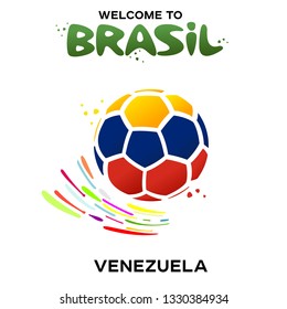 Vector illustration of a soccer ball in the colors of the national flag on the white background. CONMEBOL Copa America 2019 soccer championship tournament in Brasil. Broadcast template. 