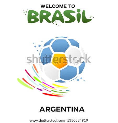 Vector illustration of a soccer ball in the colors of the national flag on the white background. CONMEBOL Copa America 2019 soccer championship tournament in Brasil. Broadcast template. 