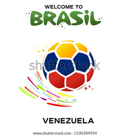 Vector illustration of a soccer ball in the colors of the national flag on the white background. CONMEBOL Copa America 2019 soccer championship tournament in Brasil. Broadcast template. 
