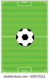 Vector illustration of soccer ball with field & goal posts in the abstract bacground