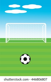 Vector illustration of soccer ball with field & goal posts in the abstract bacground