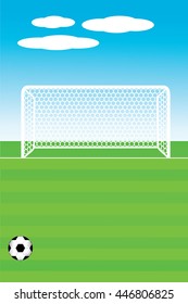 Vector illustration of soccer ball with field & goal posts in the abstract bacground