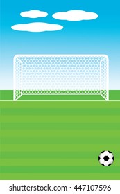 Vector illustration of soccer ball with field & goal posts in the abstract bacground