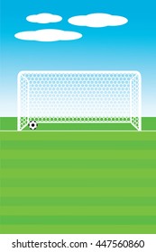 Vector illustration of soccer ball with field & goal posts in the abstract background