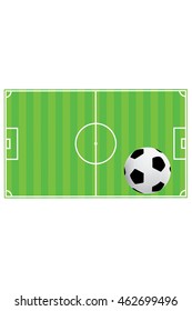 Vector illustration of soccer ball with field & goal posts in the abstract bacground