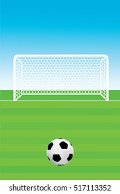 Vector illustration of soccer ball with field & goal posts in the abstract bacground