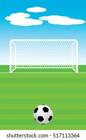 Vector illustration of soccer ball with field & goal posts in the abstract bacground