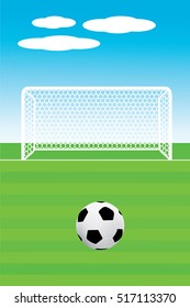 Vector illustration of soccer ball with field & goal posts in the abstract bacground