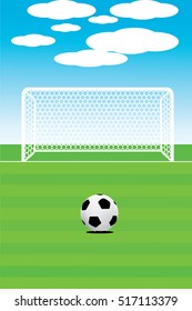 Vector illustration of soccer ball with field & goal posts in the abstract bacground