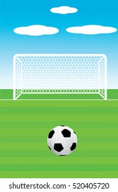 Vector illustration of soccer ball with field & goal posts in the abstract bacground