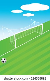 Vector illustration of soccer ball with field & goal posts in the abstract bacground