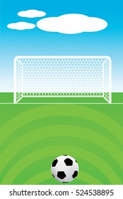 Vector illustration of soccer ball with field & goal posts in the abstract bacground