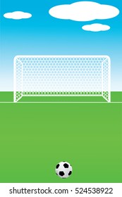 Vector illustration of soccer ball with field & goal posts in the abstract bacground