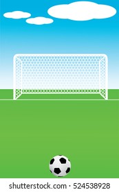 Vector illustration of soccer ball with field & goal posts in the abstract bacground