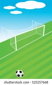 Vector illustration of soccer ball with field & goal posts in the abstract bacground