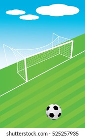 Vector illustration of soccer ball with field & goal posts in the abstract bacground