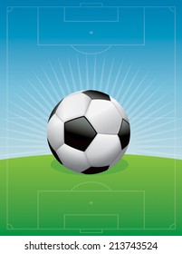 A vector illustration of a soccer ball football on a field background. Vector EPS 10. EPS file contains transparencies and gradient mesh.