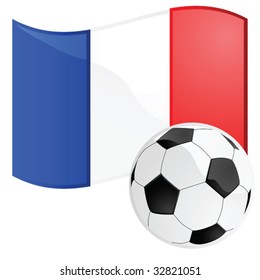 Vector illustration of a soccer ball in front of the French flag