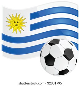 Vector illustration of a soccer ball in front of the Uruguayan flag