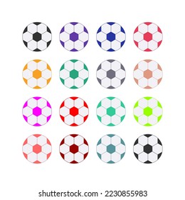 ilustración vectorial del icono de la pelota de fútbol en diferentes colores. fondo blanco