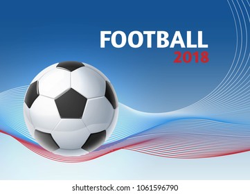 Vector illustration with soccer ball on a background with an abstract composition in the colors of the Russian flag
