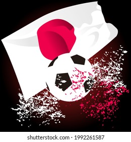 ilustración vectorial, balón de fútbol sobre fondo de bandera japonesa