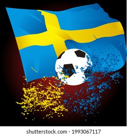 ilustración vectorial, pelota de fútbol, sobre fondo de bandera suecia