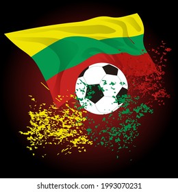 vector illustration, soccer ball, on the background of the country flag of Lithuania