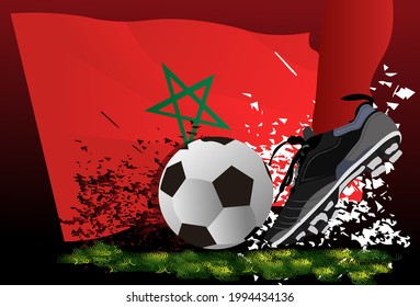 Vektorgrafik, Fußball auf dem Hintergrund der Flagge Marokkos