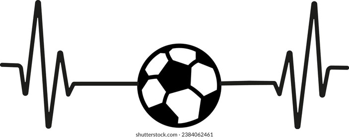 vector illustration soccer ball and pulse on transparent background