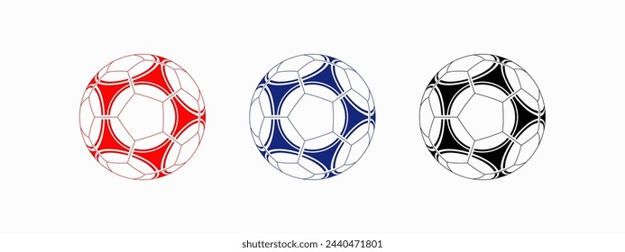 Vektor-Illustration eines Fußballs mit dem gleichen Muster-Design, mit verschiedenen Farben