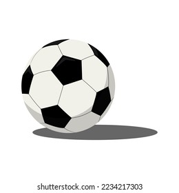 Vector illustration of soccer ball with shadow on white background. Flat design vector illustration.