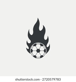 Ilustración vectorial de un balón de fútbol con llamas estilizadas. Concepto de velocidad, pasión, competición, torneo de fútbol y un rendimiento potente en los deportes