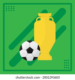 Vector illustration of soccer ball and trophy on abstract background. flat design vector illustration.
