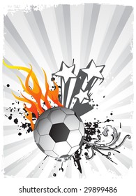  Vector illustration of soccer balls in flame with star, grunge