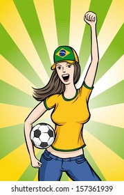 Vector illustration of Soccer Brazil Fan Girl