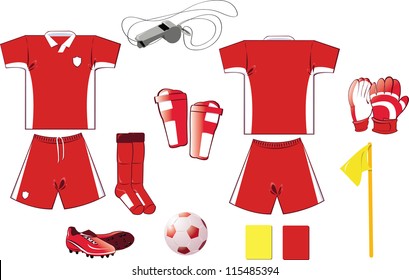 A vector illustration of soccer equipment - every object is singly grouped