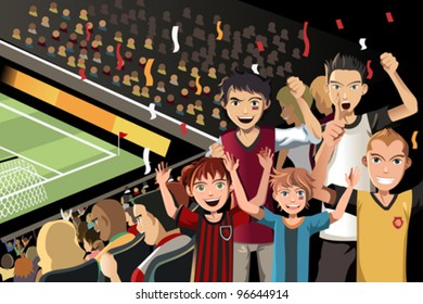 A Vector Illustration Of Soccer Fans Cheering Inside The Stadium