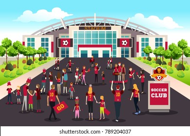 A vector illustration of Soccer Fans Going to Stadium 