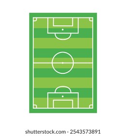 Vector illustration of a soccer field with clearly defined markings, goals, and green stripes. Ideal for sports-related content, strategy planning, or educational material on soccer field layout.