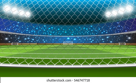 Vector illustration of soccer field & goal posts in the abstract background