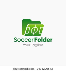 Ilustración vectorial para el logotipo de la carpeta de fútbol: una plantilla de diseño que combina los conceptos de una carpeta y una forma de campo de fútbol