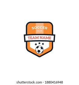 vector illustration of soccer or football logo badge. perfect for a sports team or sports club with three-star and blue orange color