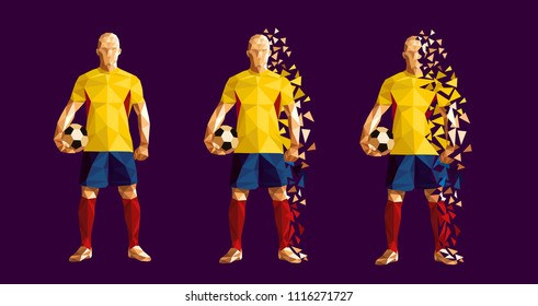 vector illustration soccer football player low-poly style concept colombia kits uniform colour championship