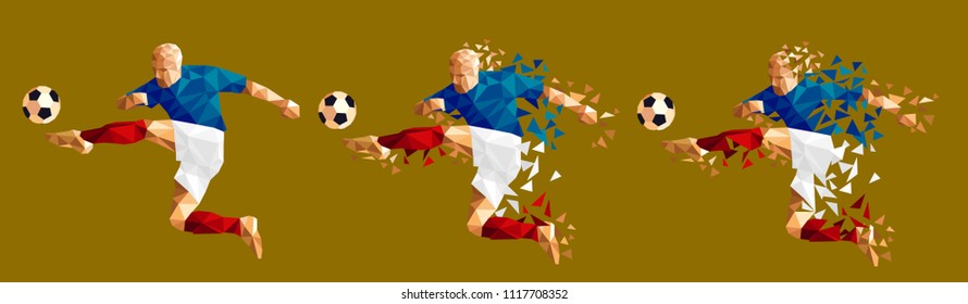 vector illustration soccer football player low-poly style concept france kits uniform colour  championship