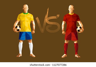 vector illustration soccer football player low-poly style brazil versus belgium