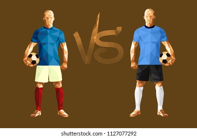 vector illustration soccer football player low-poly style france versus uruguay