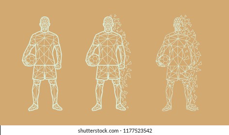 vector illustration soccer football player low-poly style concept white uniform colour championship